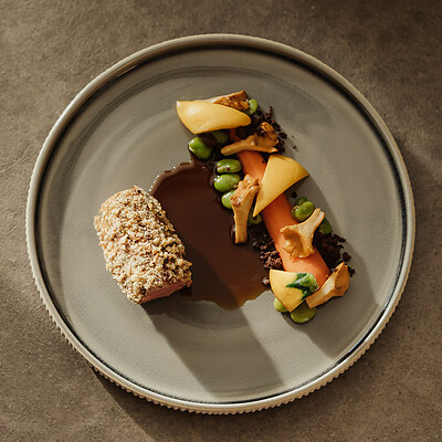 Beef cheek with colorful seasonal vegetables from the farmer