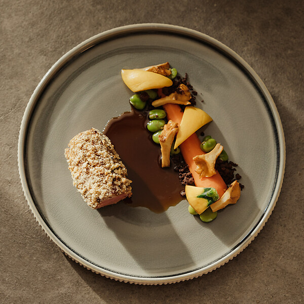 Beef cheek with colorful seasonal vegetables from the farmer