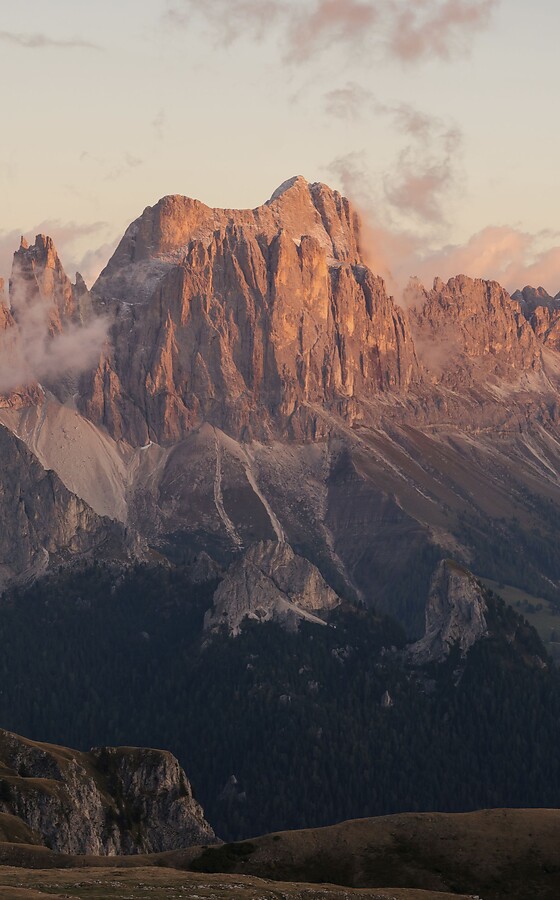 Dolomites in reddish evening sun