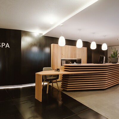 The spa reception made with natural materials
