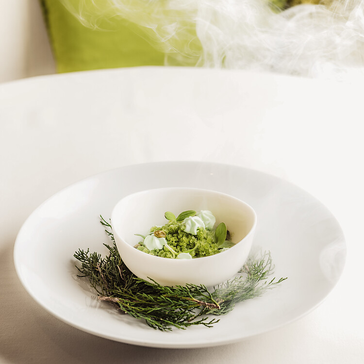 Hauptgang am Abend mit Kräutern vom hoteleigenen Garten