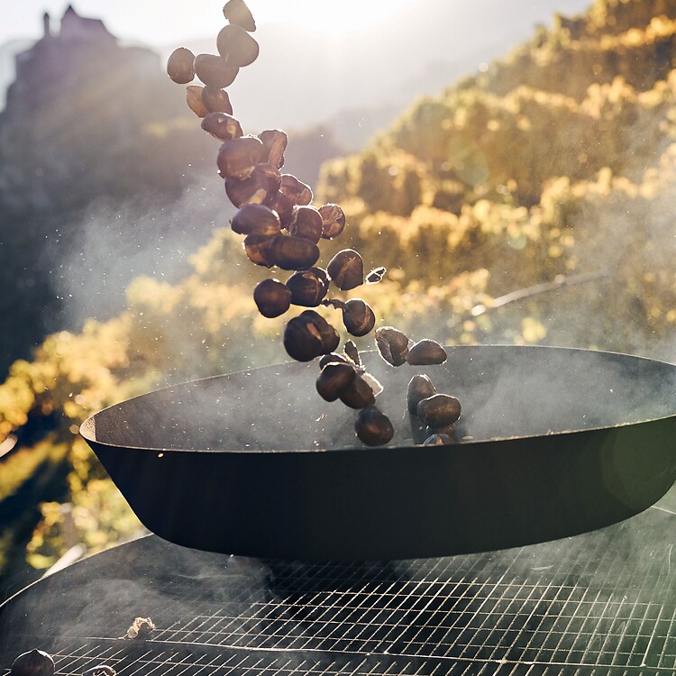Roasted chestnuts in autumn in nature