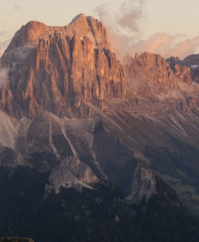 Dolomites in reddish evening sun