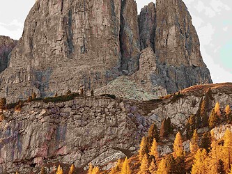 The autumn scenery of the Dolomites in orange tones